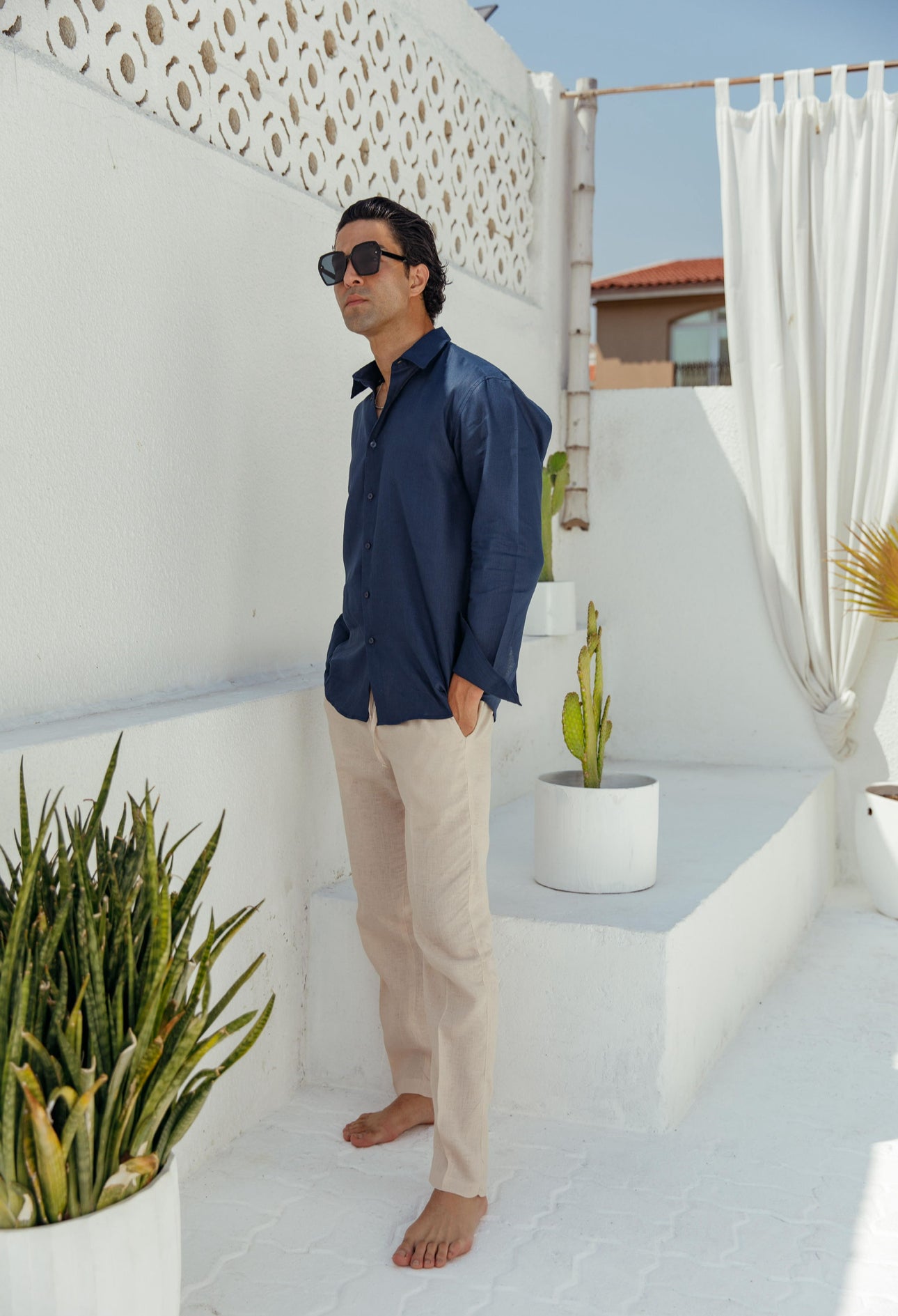 Navy Blue Linen Shirt