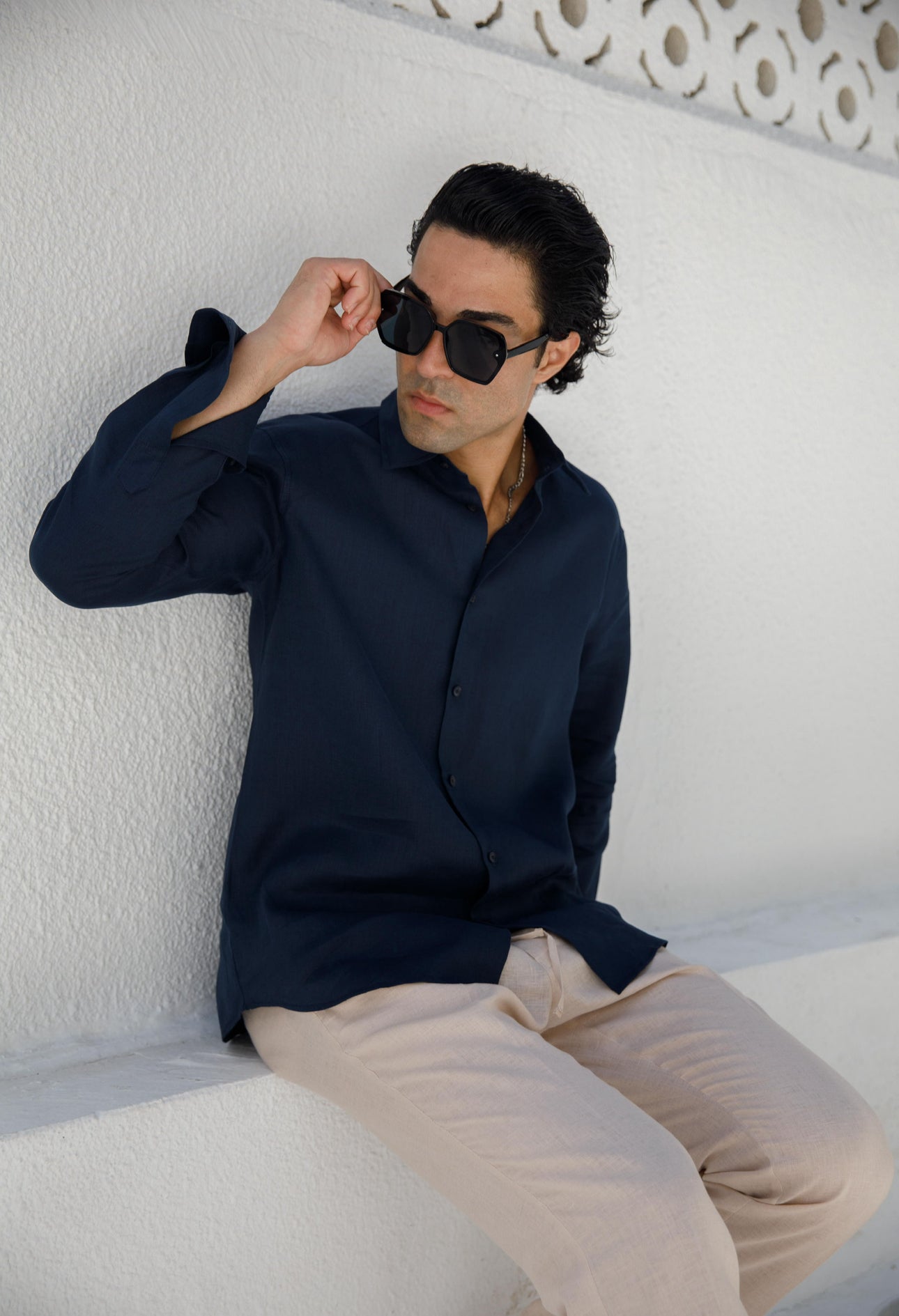 Navy Blue Linen Shirt