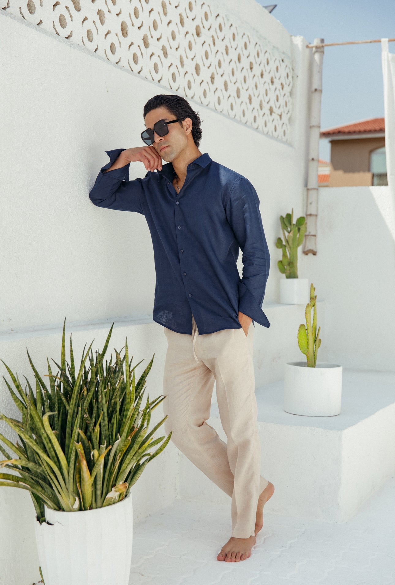 Navy Blue Linen Shirt