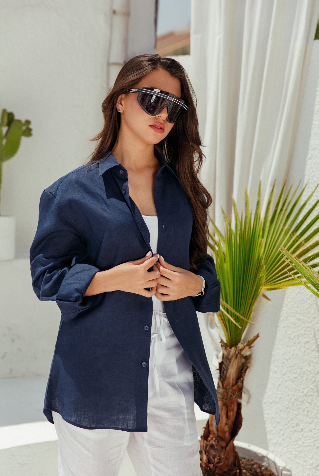 Navy Blue Linen Shirt