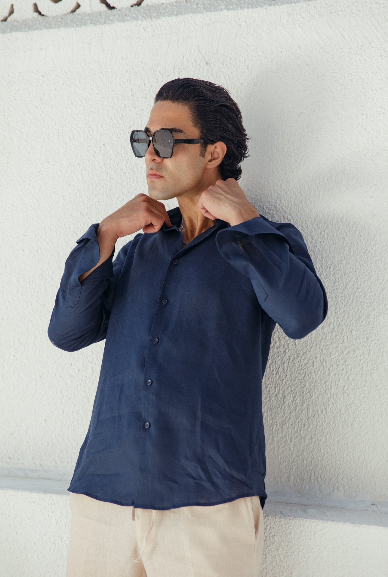 Navy Blue Linen Shirt